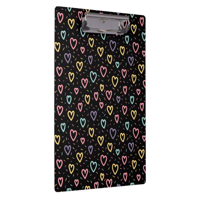 Pranchetas Cute Colorful Hearts Black Clipboard  (Direita)