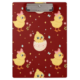 Pranchetas Cute Easter Chick with Pink Bow Seamless Pattern 