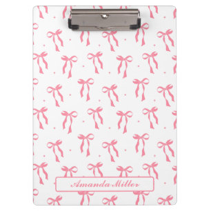 Pranchetas Cute Girly Coquette Monograma de Laço Rosa Estéti