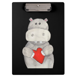 Pranchetas Cute Hippo Hippopotamus Segurando Coração Love H