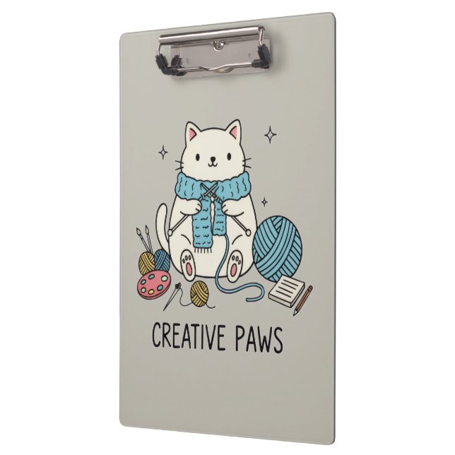 Pranchetas Cute Kitten Knitting Hobbyist Gray Stationery Art (Esquerda)