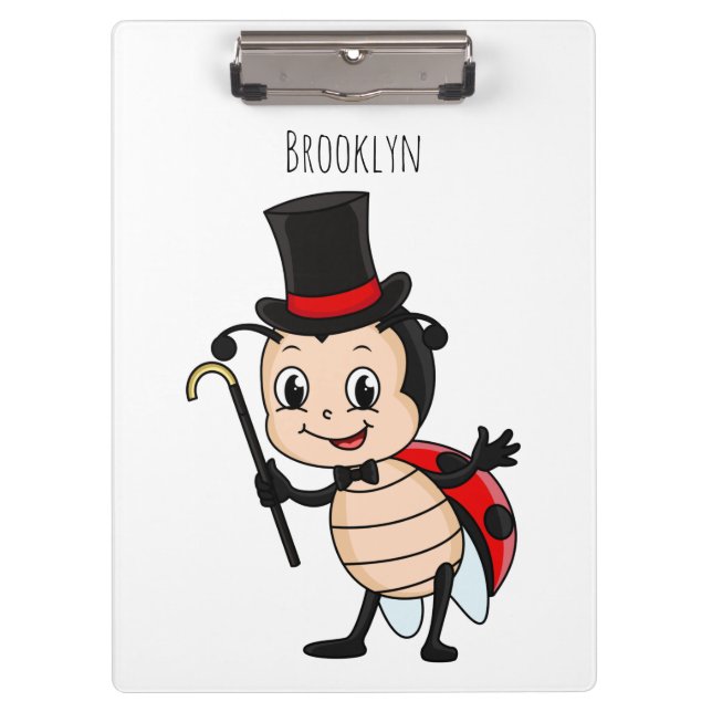 Pranchetas Cute ladybug with top hat and tie cartoon  (Frente)