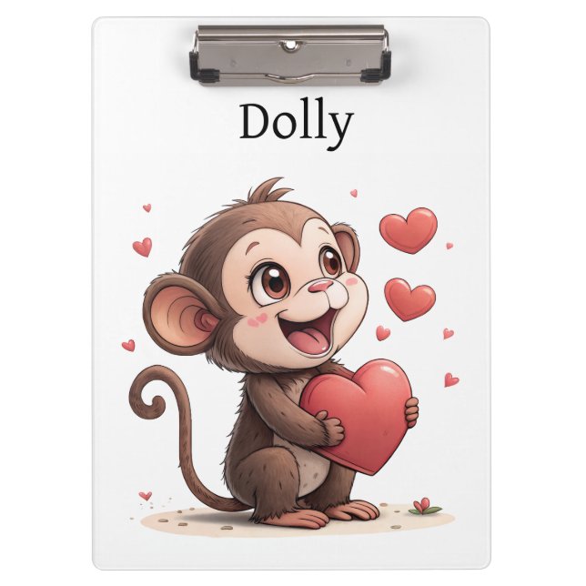 Pranchetas Cute Monkey Love Red Hearts Clipboard  (Frente)