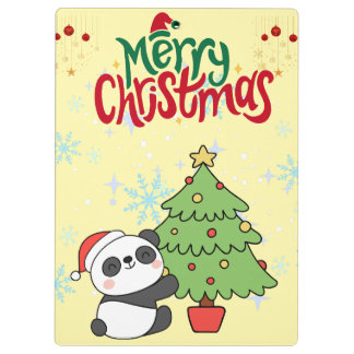 Pranchetas cute panda merry Christmas Clipboard