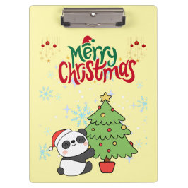 Pranchetas cute panda merry Christmas Clipboard