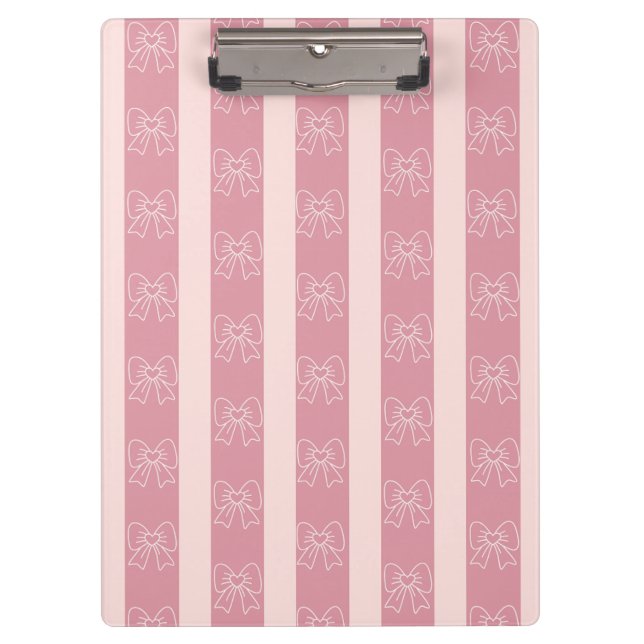Pranchetas Cute Pink Bow Stripe Pattern – Girly Aesthetic (Frente)
