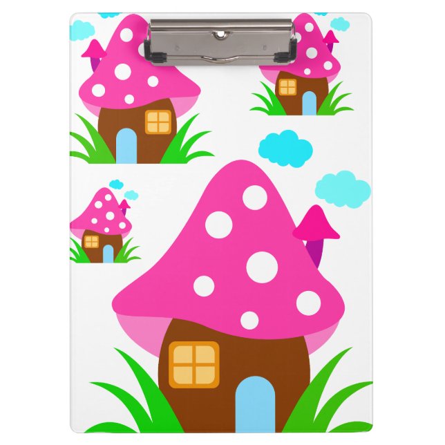 Pranchetas Cute Pink Mushroom House and Clouds  Baby Blanket (Frente)