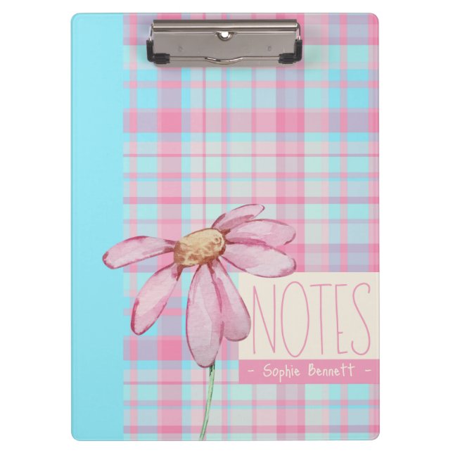 Pranchetas Cute plaid  pastel pink Daisy Notes Notebook  (Frente)