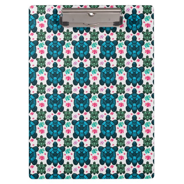 Pranchetas Cute Turtle and Floral Seamless Pattern  Notebook (Frente)