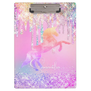 Pranchetas Cute unicórnio rosa Glitter arco-íris Glitter Mono