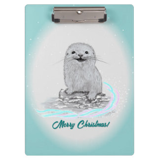 Pranchetas Cute White Baby Sea Otter , Merry Christmas