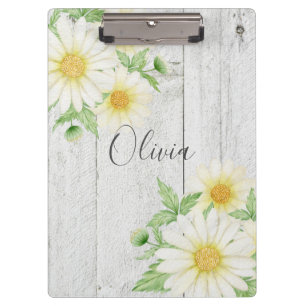 Pranchetas Daisies Rustic Wood Personalizado
