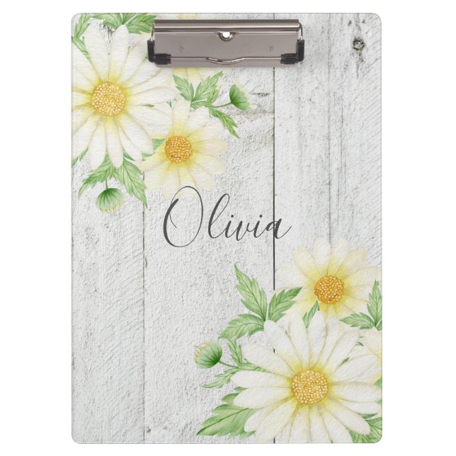 Pranchetas Daisies Rustic Wood Personalizado (Frente)