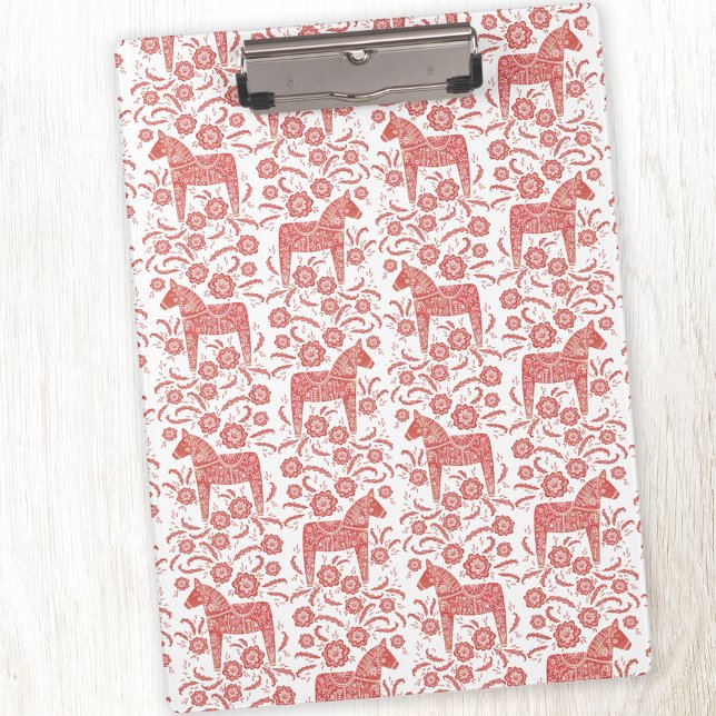 Pranchetas Dala Horse Red and White FolArt (Red and white Swedish Dala Horse clipboard)