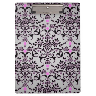 Pranchetas Damasceno Floral Elegante Preto Roxo Prateado Bran