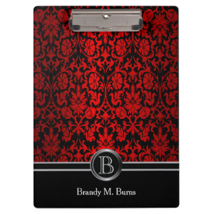 Pranchetas Damasco floral vermelho & preto brilhante bonito