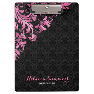 Pranchetas Damasco Preto de Lace Metálico Cor-de-Rosa Elegant