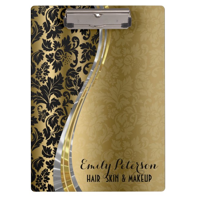 Pranchetas Damascos Dourados E Pretos Elegantes Com Acentos D (Frente)