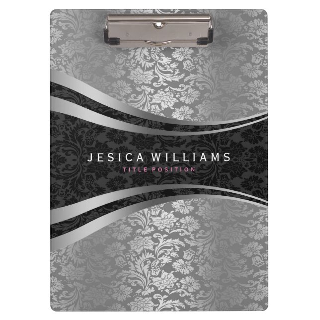 Pranchetas Damascos Florais Pretos E Prateados (Frente)