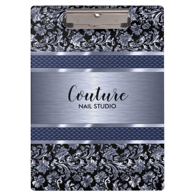 Pranchetas Damascos Metálicos Azuis Claros e Aço Bruto (Frente)