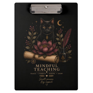 Pranchetas Dark Academia Mindful Teaching Black Cat & Lotus