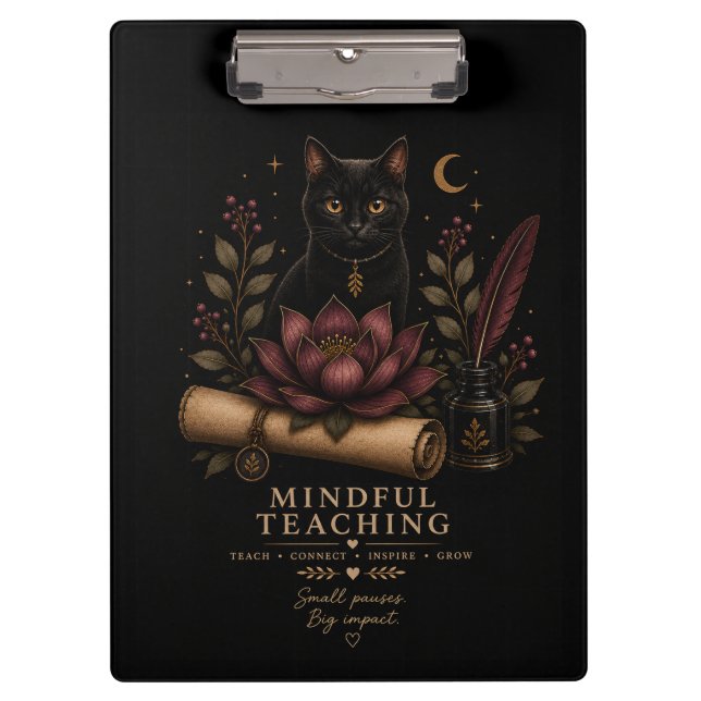 Pranchetas Dark Academia Mindful Teaching Black Cat & Lotus  (Frente)