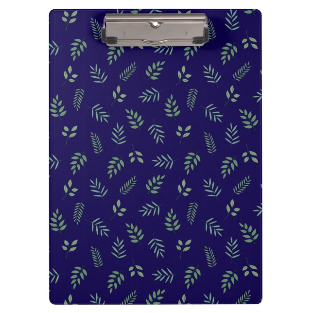 Pranchetas Dark Blue Clipboard with Elegant All-Over Leaf Des (Frente)