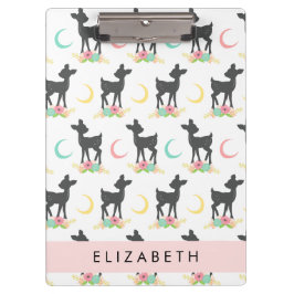 Pranchetas Deer Pattern, Baby Deer, Boho, Flores, Seu Nome