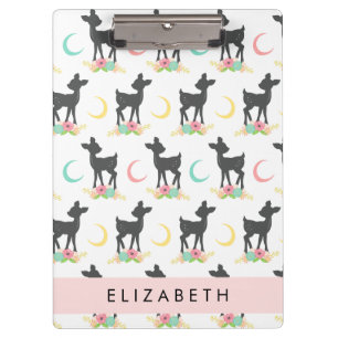 Pranchetas Deer Pattern, Baby Deer, Boho, Flores, Seu Nome