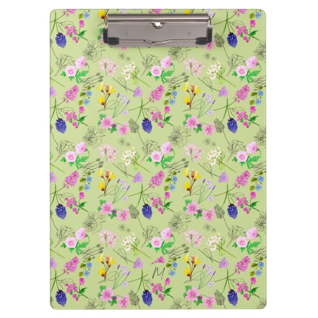 Pranchetas Delicar flores silvestres de aquarela em verde (Frente)