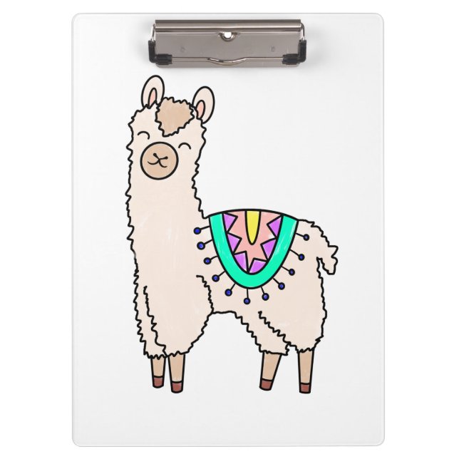 Pranchetas desenho animado feliz lama alpaca (Frente)