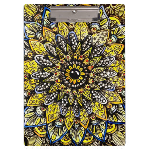 Pranchetas Desenho de Mandala Amarelo Verde Desenhado à Mão