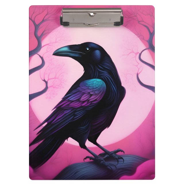 Pranchetas Desenho de um corvo sobre fundo rosa-néon (Frente)