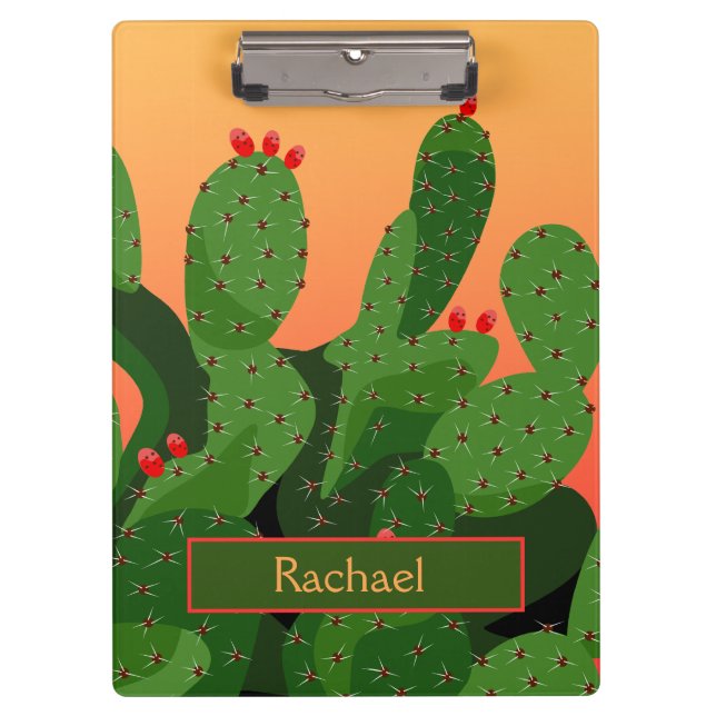 Pranchetas Desert Prickly Pear Cactus Sunset Personalizado (Frente)