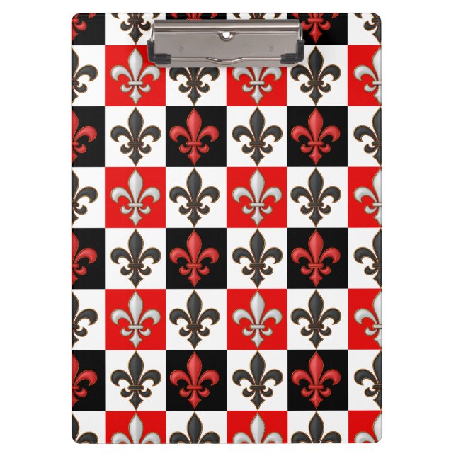 Pranchetas Design de Fleur-de-lis, branco-preto-vermelho (Frente)