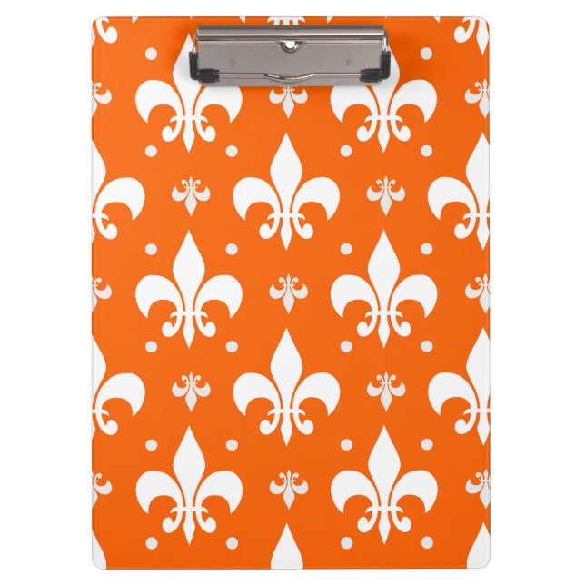 Pranchetas Design de Padrão de Fleur-de-lis de Fundo Laranja (Frente)