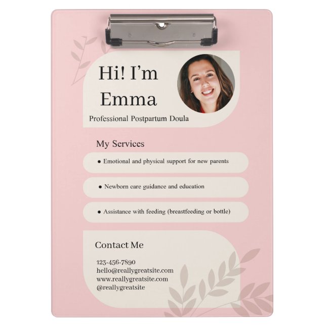 Pranchetas Design Profissional de Doula Pós-Parto Rosa Corado (Frente)