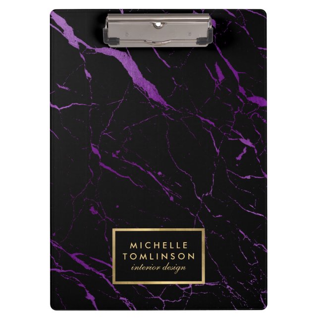 Pranchetas Designer de mármore preto e roxo personalizado (Frente)