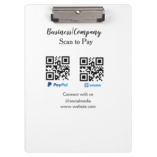 Pranchetas Digitalizar para pagar q r code paypal venmo adici (Frente)