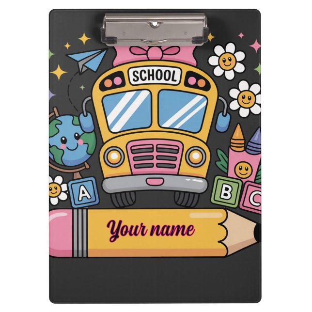 Pranchetas Diversão no Ônibus Escolar Fofo | Educação Infanti (Frente)