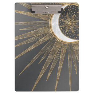 Pranchetas Dodles Dourados Elegantes Sun Moon Mandala Design