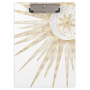 Pranchetas Dodles Dourados Elegantes Sun Moon Mandala Design