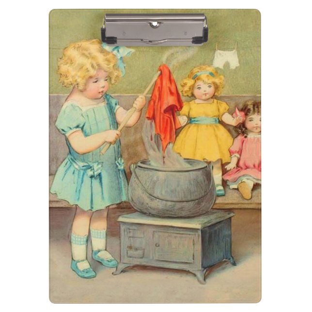 Pranchetas Dolly Laundry Girl Vintage Brincando Bonecas (Frente)