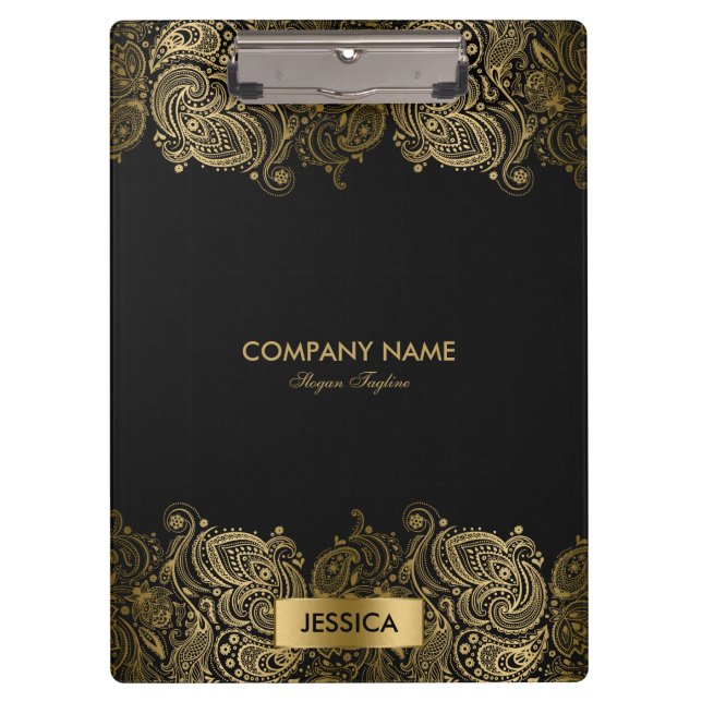 Pranchetas Dourada Paisley Lace com fundo preto (Frente)