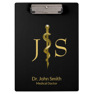 Pranchetas Dourado no Black Classy Rod of Asclepius Medical