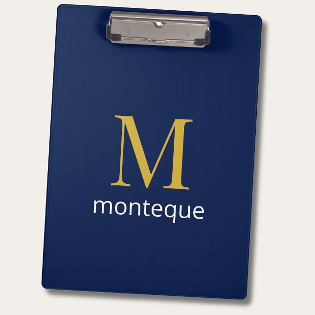 Pranchetas Dourado Profundo Monograma Navy Personalizado Nome (Criador carregado)