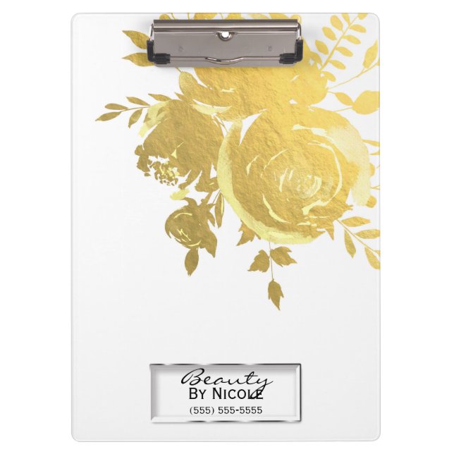 Pranchetas Dourado Rosa Faux Foil Elegante Floral Personaliza (Frente)