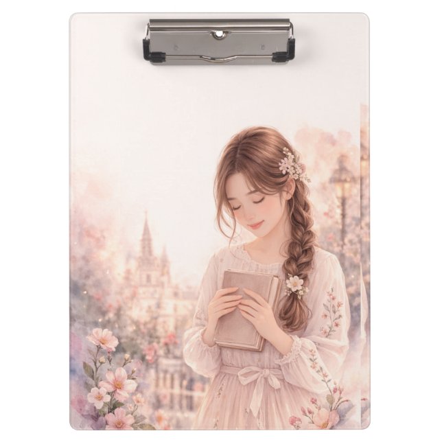 Pranchetas Dreamy Floral Girl Aesthetic Clipboard – Pretty  (Frente)