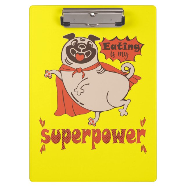 Pranchetas Eating is my superpower red cloak pug comic style  (Frente)