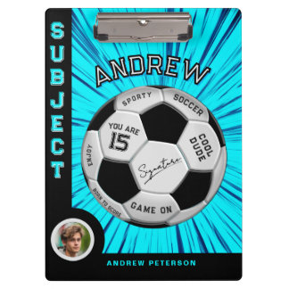 Pranchetas Editable Soccer Ball Bold Font Blue Birthday